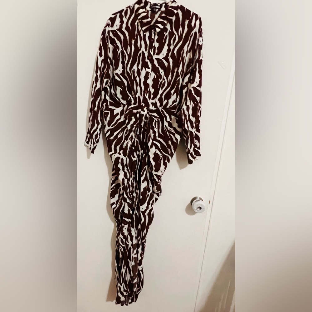 Plus Size Brown & White Animal Print Tie-Waist Maxi Dress - Picture 4 of 4